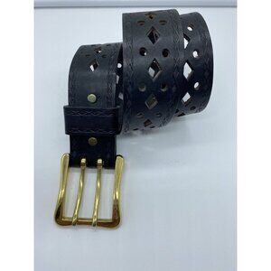 Andhurst 2350 Men 2 Pronge Belt 28 Black Genuine Leather 1.75" Wide Brass Buckle